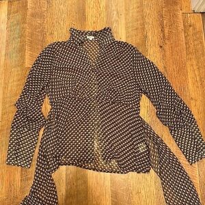 Vintage Agora Y2K Sheer Long Sleeve Button Down Blouse Tie Back D3